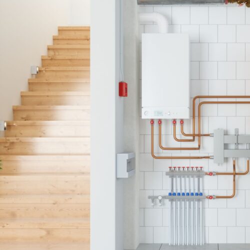 Home Interior With Boiler System In Basement